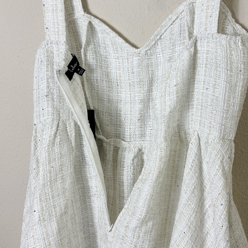 NWT Lulus Charming Pose Ivory Tweed Sequin Mini Dress size M - Picture 8 of 13